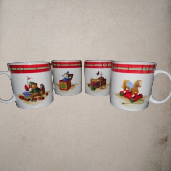Mugs Cocoa Oneida Sakura Christmas Morning Stoneware 4 pc. Vibrant Coffee T2 - Picture 2 of 8